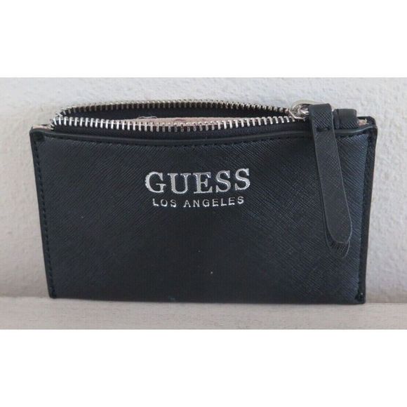 GUESS Black Saffiano Leather Coin Pouch Card Holder Keychain - Picture 1 of 6